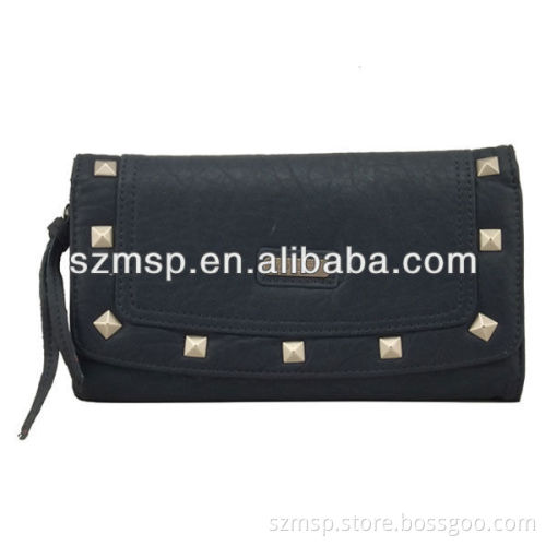 Blue Lichee pattern washed effect pu ladies wallet